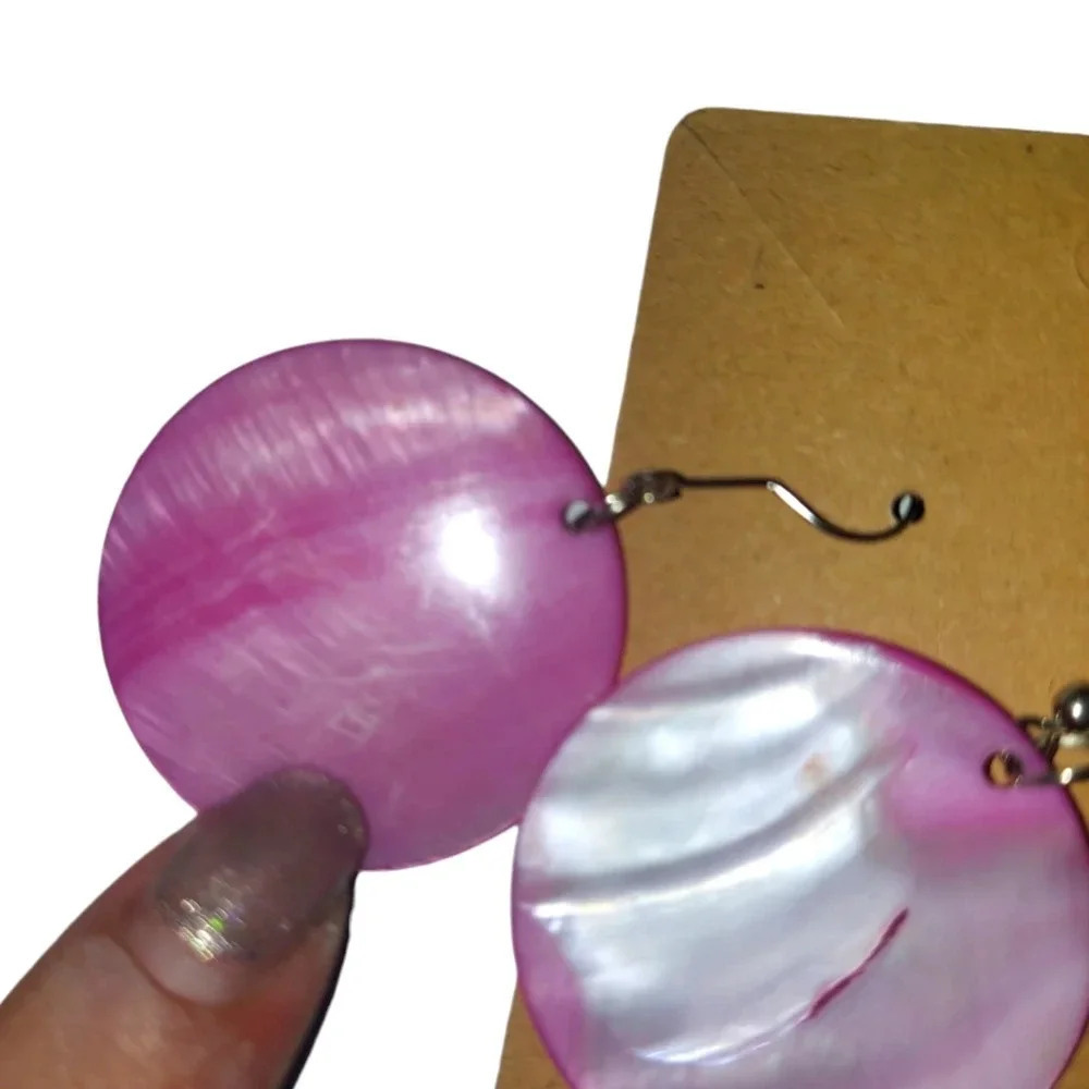 Vintage Pink Shell Fishhook Earrings - Picture 3 of 3